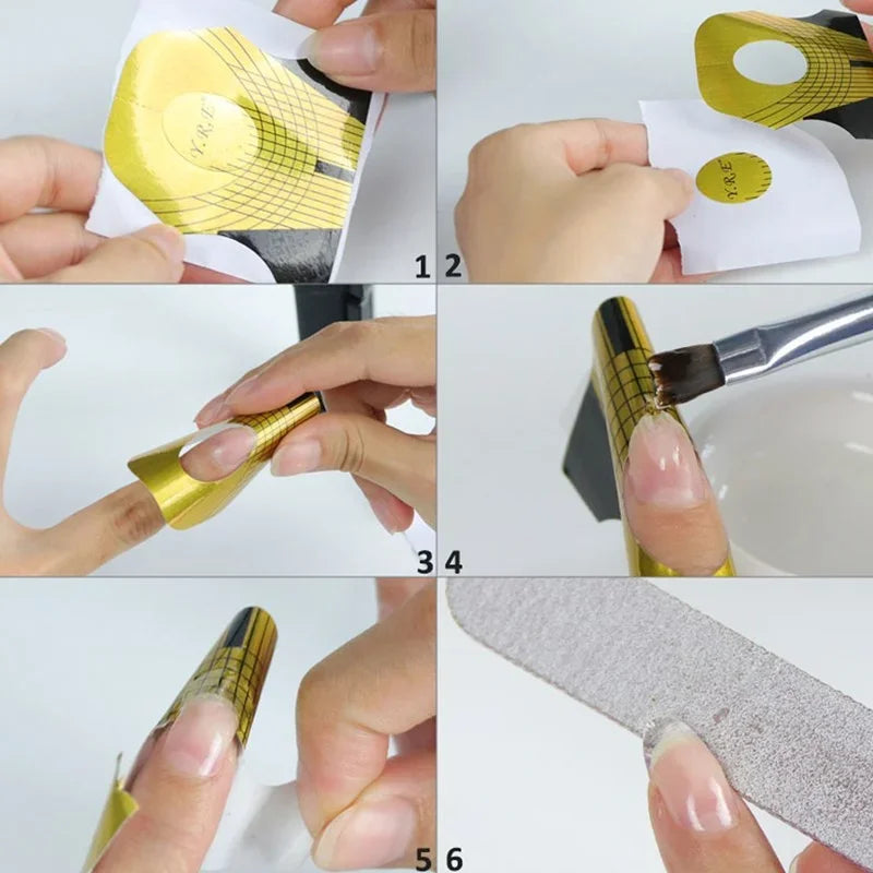 50/100Pcs French Nail Form Tips Acrylic UV Gel Extension Curl Form Nail Gel Sticker Art Guide Mold Manicure Stencil Acrylic Tool