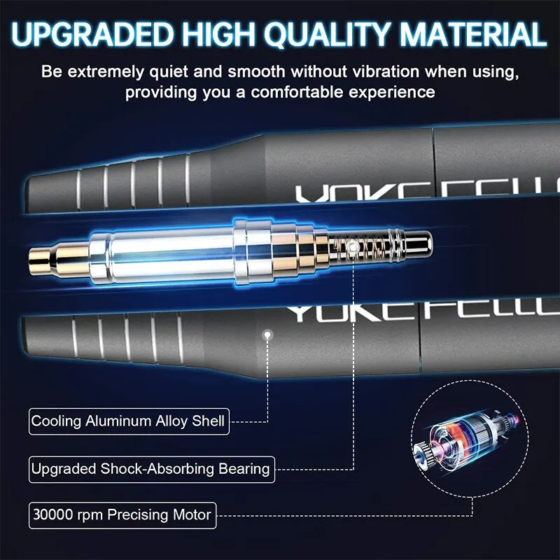 YOKEFELLOW Electric Nail Drill 30000RPM Professional Electric Nail File Kit for Acrylic Gel Nails Manicure Pedicure Home Use