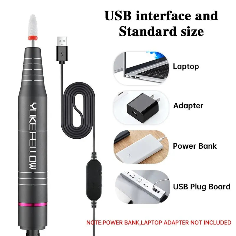 YOKEFELLOW Electric Nail Drill 30000RPM Professional Electric Nail File Kit for Acrylic Gel Nails Manicure Pedicure Home Use