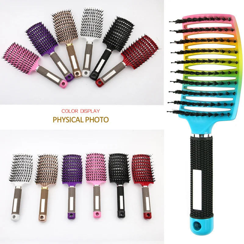 Bristle&Nylon Hair Brush Girls Hair Scalp Massage Comb Women Wet Curly Detangle Hair Brush for Salon Hairdressing Styling Tool