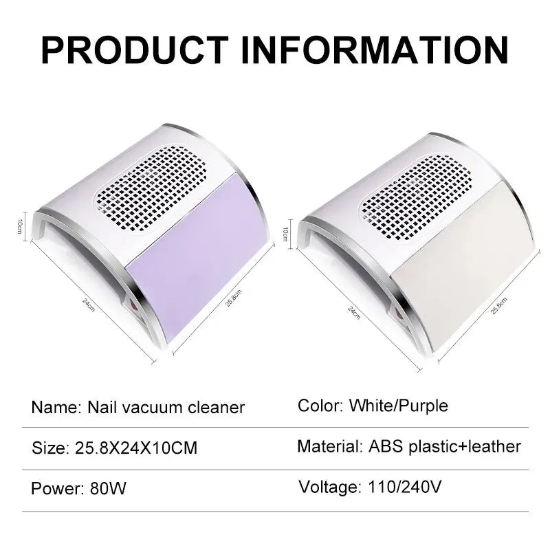 80W Nail Dust Collector Absorber For Nail Low Noise Nail Vacuum Cleaner Dust Extractor for Manicure Collecting Pedicure Tools