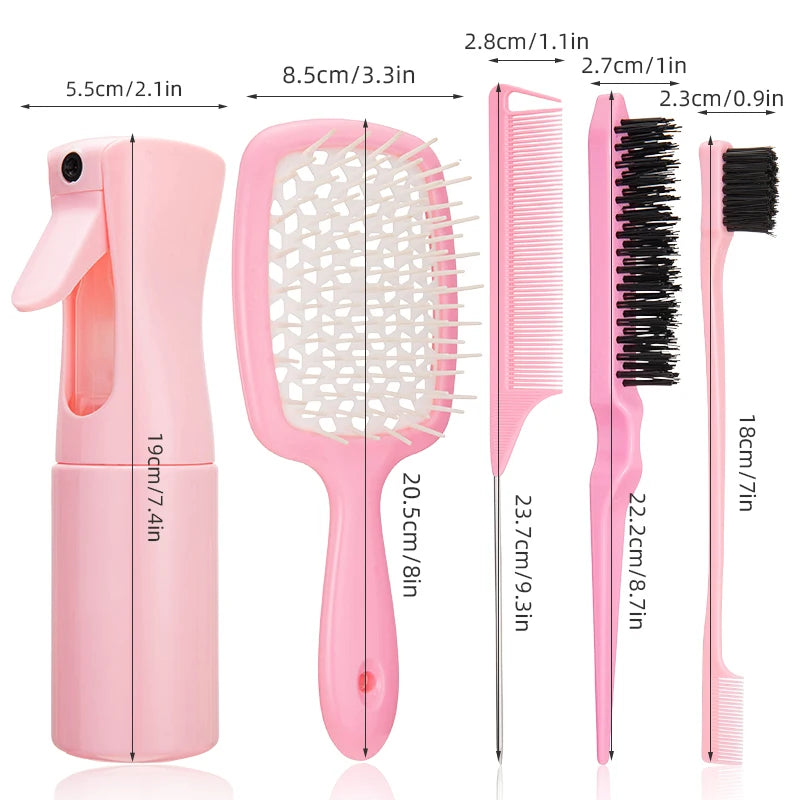 5pcs/set Detangling Hair Brush Curly Hair Curved Rat Tail Comb Set Edge  Hair Brush Curly Hair Brush Salon Hair Tools